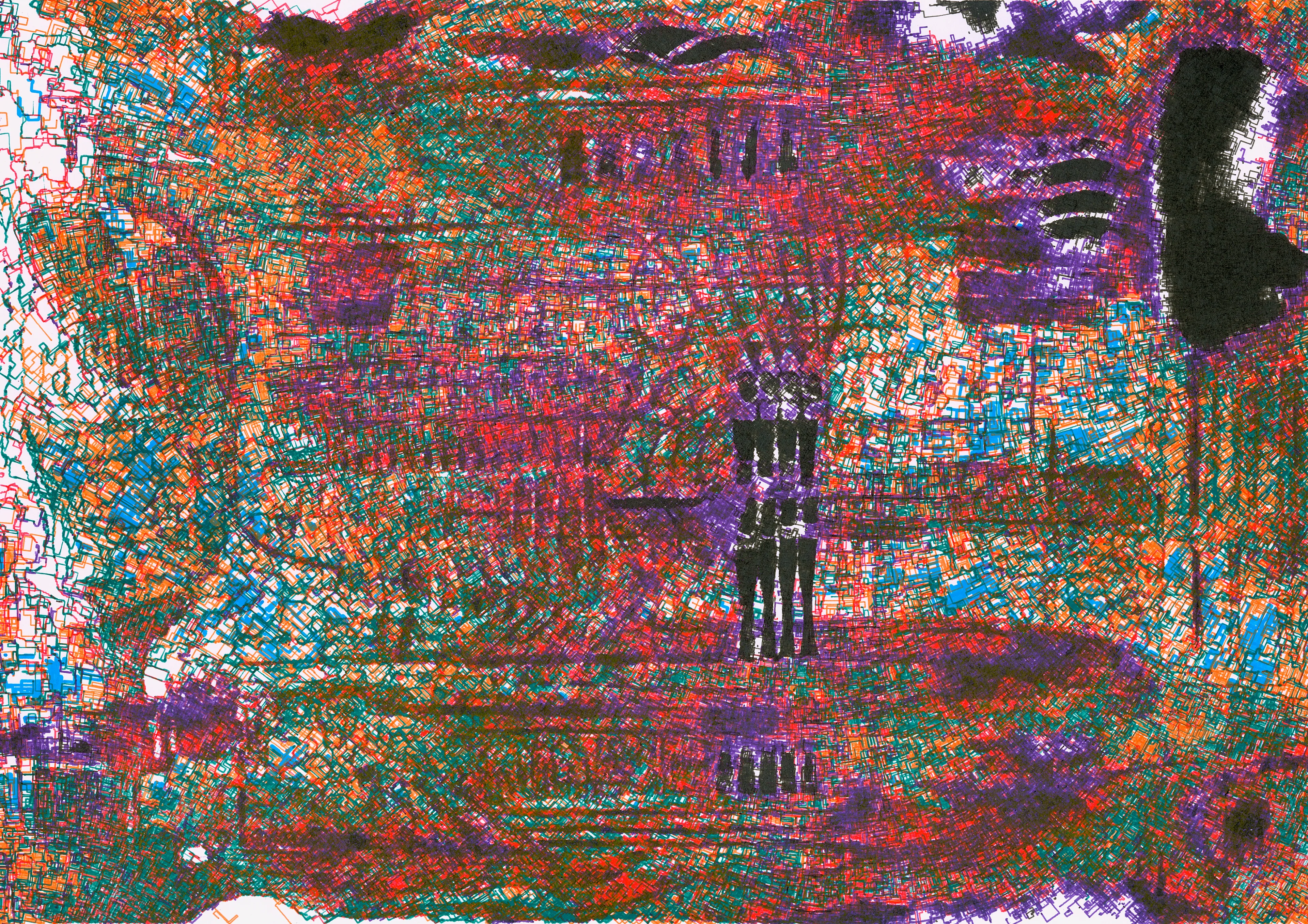 **Overview**
*Latent Ink* is a novel exploration of Eko33’s evolving collaboration with machines to create art. Spanning 500 unique artworks, this project merges AI-trained datasets, p5.js generative systems, machine vision, and GLSL shaders to produce intricate works that challenge the boundaries of human and machine creativity. By integrating digital and physical mediums, Latent Ink showcases Eko33’s most technically advanced and conceptually innovative project to date.
This collection reflects a layered evolution, combining Eko33’s past and present artistic gestures through algorithmic processes, resulting in visually complex images that converge, compete, and evolve in their form.


**Overall Process**
*AI Generation*
The journey begins with custom AI models trained on Eko33’s portfolio of hand-drawn sketches and previous generative art series. These datasets are carefully curated to ensure the AI’s outputs remain deeply rooted in his unique artistic language. The result is a digital canvas imbued with the nuances of Eko33’s style, ready for further exploration.
*Algorithmic Refinement*
Eko33 employs a custom p5.js environment and GLSL shaders to simulate the subtleties of hand-drawn marks. His algorithms allow control over line characteristics such as thickness and pressure variations, curvature and angle imperfections, layering of textures and colors.
This phase is not simply computational but deeply iterative. Parameters are adjusted, elements are redrawn, and compositions evolve dynamically until they achieve the desired complexity and balance. The final artworks push the boundaries of both machine precision and human expressiveness.


**Plotter-Specific Process**
The 100 plotter artworks form the core of Latent Ink’s physical exploration, transitioning digital outputs into unique, tangible artifacts. This process demands an intense level of technical precision and artistic decision-making:
*1. Ink and Tool Selection*
Eko33 meticulously chooses ink types, ranging from quick-drying to slow-flowing inks, each creating distinct textures. A variety of nib sizes—fine, medium, and bold—are employed to create depth and hierarchy in the plotted lines.
*2. Color Palette Expansion*
The physical plotter works often go beyond their digital counterparts, incorporating extended color palettes that highlight the physical medium’s richness.
*3. Plotting Sequence and Speed*
Eko33 programs a precise sequence for plotting, dictating the order of line and color application. Adjustments to plotting speed add further character, with slower strokes yielding bolder lines and faster strokes creating delicate, nuanced impressions.
*4. Algorithmic Adaptation*
Each plotted work involves adjustments to the original algorithm, tailored for physical execution. These adaptations allow the machine to capture the artist's intent while introducing physical imperfections that enhance the work’s uniqueness.
*5. Final Digitization*
Once completed, each plotter piece is scanned in high resolution to preserve its intricate details, creating a lasting digital archive of the physical artwork.
Through these steps, Eko33’s plotter works transcend mere replication of digital art, becoming standalone expressions that merge the precision of machine plotting with the human intuition of traditional craftsmanship.


**Concluding Remarks**
*Latent Ink* asks us to reconsider the relationships between time, space, and representation in art. By embracing AI, generative algorithms, and extreme compute conditions, Eko33 has created a groundbreaking series of works that redefine collaboration between human and machine.
*“With Latent Ink, I’m not interested in using technology to make things easier or faster; instead, I embrace technology to redefine what art can be. It’s through pushing both myself and the machines to their limits that unexpected beauty emerges.”*
- Eko33
