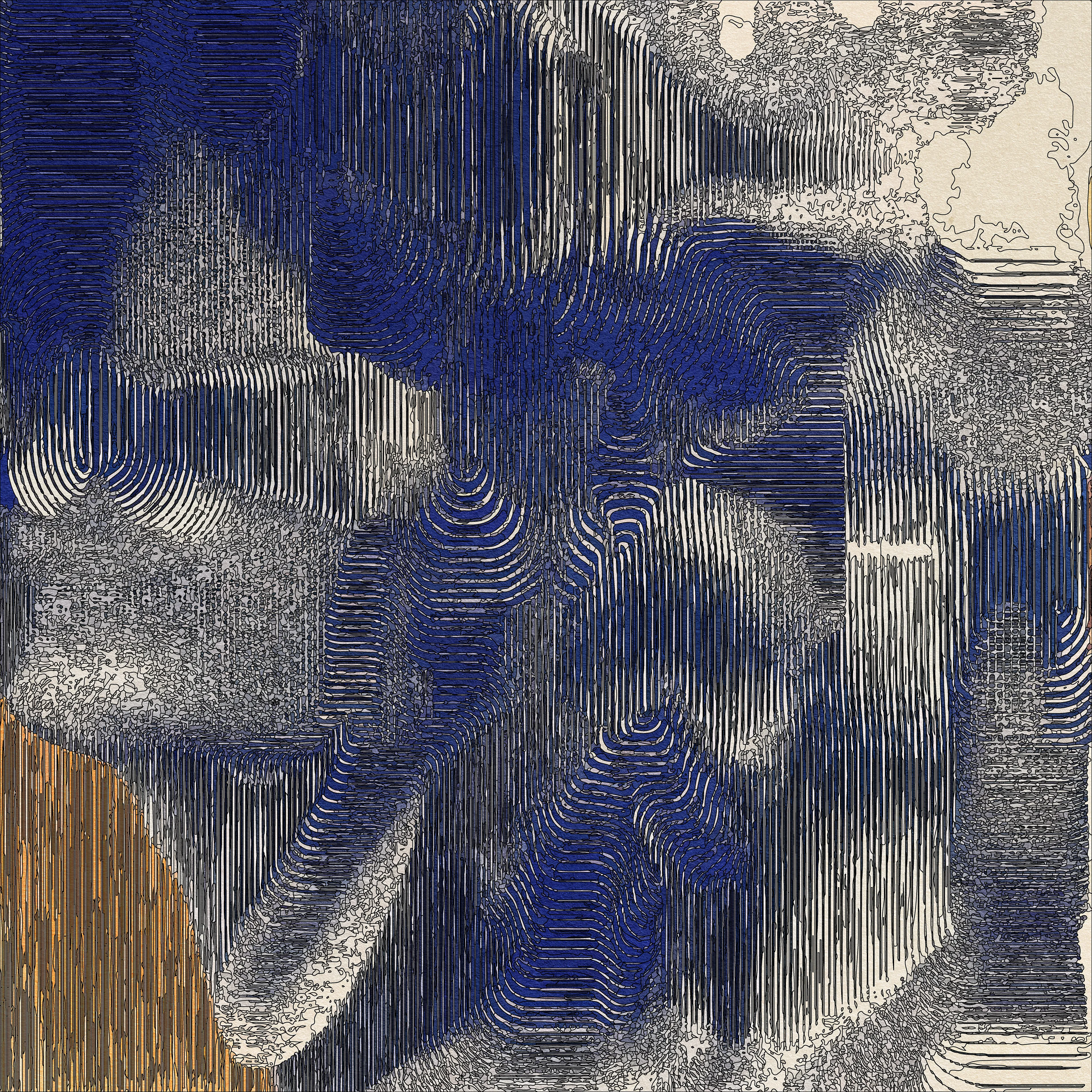 **Overview**
*Latent Ink* is a novel exploration of Eko33’s evolving collaboration with machines to create art. Spanning 500 unique artworks, this project merges AI-trained datasets, p5.js generative systems, machine vision, and GLSL shaders to produce intricate works that challenge the boundaries of human and machine creativity. By integrating digital and physical mediums, Latent Ink showcases Eko33’s most technically advanced and conceptually innovative project to date.
This collection reflects a layered evolution, combining Eko33’s past and present artistic gestures through algorithmic processes, resulting in visually complex images that converge, compete, and evolve in their form.


**Overall Process**
*AI Generation*
The journey begins with custom AI models trained on Eko33’s portfolio of hand-drawn sketches and previous generative art series. These datasets are carefully curated to ensure the AI’s outputs remain deeply rooted in his unique artistic language. The result is a digital canvas imbued with the nuances of Eko33’s style, ready for further exploration.
*Algorithmic Refinement*
Eko33 employs a custom p5.js environment and GLSL shaders to simulate the subtleties of hand-drawn marks. His algorithms allow control over line characteristics such as thickness and pressure variations, curvature and angle imperfections, layering of textures and colors.
This phase is not simply computational but deeply iterative. Parameters are adjusted, elements are redrawn, and compositions evolve dynamically until they achieve the desired complexity and balance. The final artworks push the boundaries of both machine precision and human expressiveness.


**Plotter-Specific Process**
The 100 plotter artworks form the core of Latent Ink’s physical exploration, transitioning digital outputs into unique, tangible artifacts. This process demands an intense level of technical precision and artistic decision-making:
*1. Ink and Tool Selection*
Eko33 meticulously chooses ink types, ranging from quick-drying to slow-flowing inks, each creating distinct textures. A variety of nib sizes—fine, medium, and bold—are employed to create depth and hierarchy in the plotted lines.
*2. Color Palette Expansion*
The physical plotter works often go beyond their digital counterparts, incorporating extended color palettes that highlight the physical medium’s richness.
*3. Plotting Sequence and Speed*
Eko33 programs a precise sequence for plotting, dictating the order of line and color application. Adjustments to plotting speed add further character, with slower strokes yielding bolder lines and faster strokes creating delicate, nuanced impressions.
*4. Algorithmic Adaptation*
Each plotted work involves adjustments to the original algorithm, tailored for physical execution. These adaptations allow the machine to capture the artist's intent while introducing physical imperfections that enhance the work’s uniqueness.
*5. Final Digitization*
Once completed, each plotter piece is scanned in high resolution to preserve its intricate details, creating a lasting digital archive of the physical artwork.
Through these steps, Eko33’s plotter works transcend mere replication of digital art, becoming standalone expressions that merge the precision of machine plotting with the human intuition of traditional craftsmanship.


**Concluding Remarks**
*Latent Ink* asks us to reconsider the relationships between time, space, and representation in art. By embracing AI, generative algorithms, and extreme compute conditions, Eko33 has created a groundbreaking series of works that redefine collaboration between human and machine.
*“With Latent Ink, I’m not interested in using technology to make things easier or faster; instead, I embrace technology to redefine what art can be. It’s through pushing both myself and the machines to their limits that unexpected beauty emerges.”*
- Eko33
