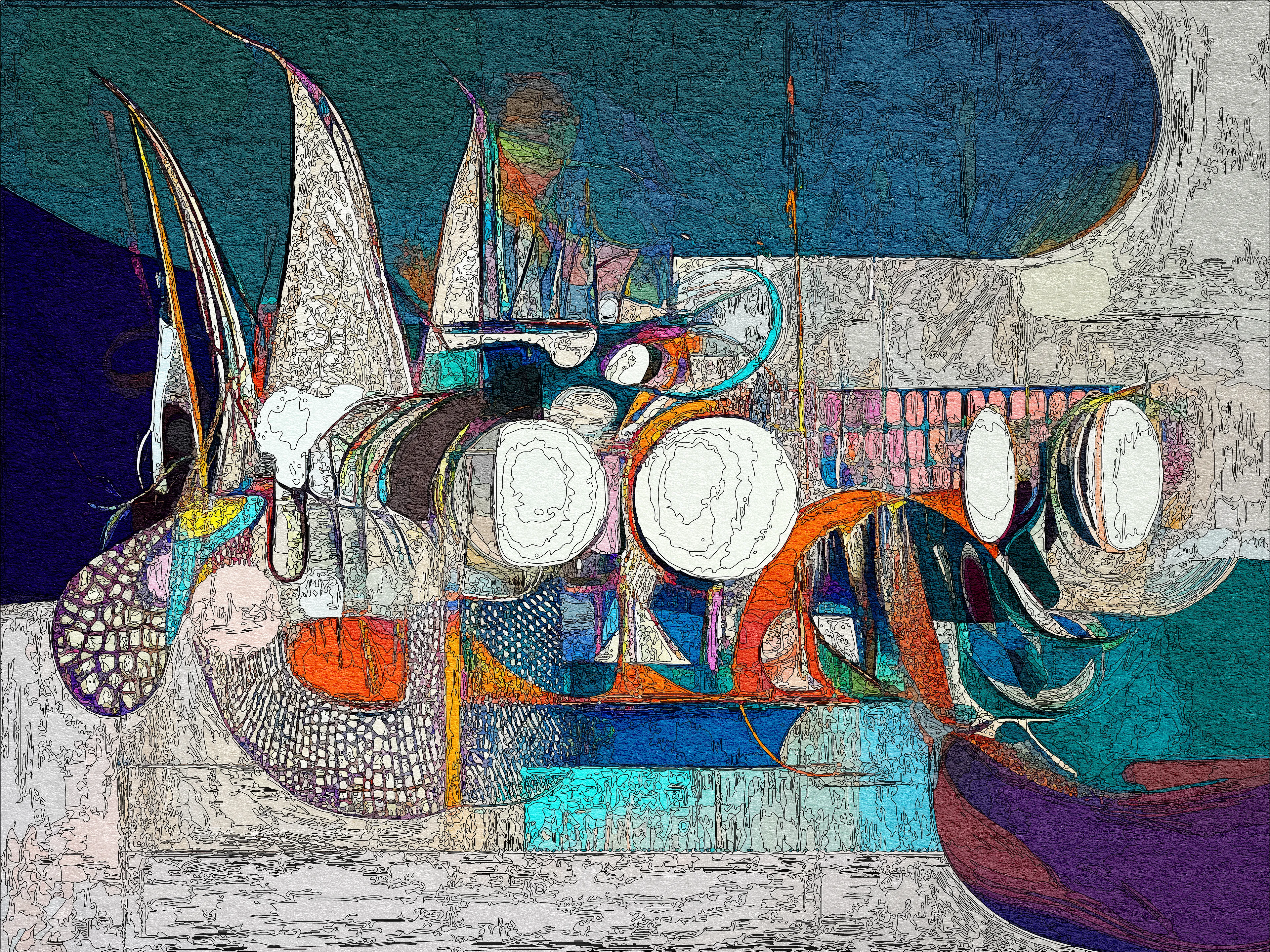 **Overview**
*Latent Ink* is a novel exploration of Eko33’s evolving collaboration with machines to create art. Spanning 500 unique artworks, this project merges AI-trained datasets, p5.js generative systems, machine vision, and GLSL shaders to produce intricate works that challenge the boundaries of human and machine creativity. By integrating digital and physical mediums, Latent Ink showcases Eko33’s most technically advanced and conceptually innovative project to date.
This collection reflects a layered evolution, combining Eko33’s past and present artistic gestures through algorithmic processes, resulting in visually complex images that converge, compete, and evolve in their form.


**Overall Process**
*AI Generation*
The journey begins with custom AI models trained on Eko33’s portfolio of hand-drawn sketches and previous generative art series. These datasets are carefully curated to ensure the AI’s outputs remain deeply rooted in his unique artistic language. The result is a digital canvas imbued with the nuances of Eko33’s style, ready for further exploration.
*Algorithmic Refinement*
Eko33 employs a custom p5.js environment and GLSL shaders to simulate the subtleties of hand-drawn marks. His algorithms allow control over line characteristics such as thickness and pressure variations, curvature and angle imperfections, layering of textures and colors.
This phase is not simply computational but deeply iterative. Parameters are adjusted, elements are redrawn, and compositions evolve dynamically until they achieve the desired complexity and balance. The final artworks push the boundaries of both machine precision and human expressiveness.


**Plotter-Specific Process**
The 100 plotter artworks form the core of Latent Ink’s physical exploration, transitioning digital outputs into unique, tangible artifacts. This process demands an intense level of technical precision and artistic decision-making:
*1. Ink and Tool Selection*
Eko33 meticulously chooses ink types, ranging from quick-drying to slow-flowing inks, each creating distinct textures. A variety of nib sizes—fine, medium, and bold—are employed to create depth and hierarchy in the plotted lines.
*2. Color Palette Expansion*
The physical plotter works often go beyond their digital counterparts, incorporating extended color palettes that highlight the physical medium’s richness.
*3. Plotting Sequence and Speed*
Eko33 programs a precise sequence for plotting, dictating the order of line and color application. Adjustments to plotting speed add further character, with slower strokes yielding bolder lines and faster strokes creating delicate, nuanced impressions.
*4. Algorithmic Adaptation*
Each plotted work involves adjustments to the original algorithm, tailored for physical execution. These adaptations allow the machine to capture the artist's intent while introducing physical imperfections that enhance the work’s uniqueness.
*5. Final Digitization*
Once completed, each plotter piece is scanned in high resolution to preserve its intricate details, creating a lasting digital archive of the physical artwork.
Through these steps, Eko33’s plotter works transcend mere replication of digital art, becoming standalone expressions that merge the precision of machine plotting with the human intuition of traditional craftsmanship.


**Concluding Remarks**
*Latent Ink* asks us to reconsider the relationships between time, space, and representation in art. By embracing AI, generative algorithms, and extreme compute conditions, Eko33 has created a groundbreaking series of works that redefine collaboration between human and machine.
*“With Latent Ink, I’m not interested in using technology to make things easier or faster; instead, I embrace technology to redefine what art can be. It’s through pushing both myself and the machines to their limits that unexpected beauty emerges.”*
- Eko33
