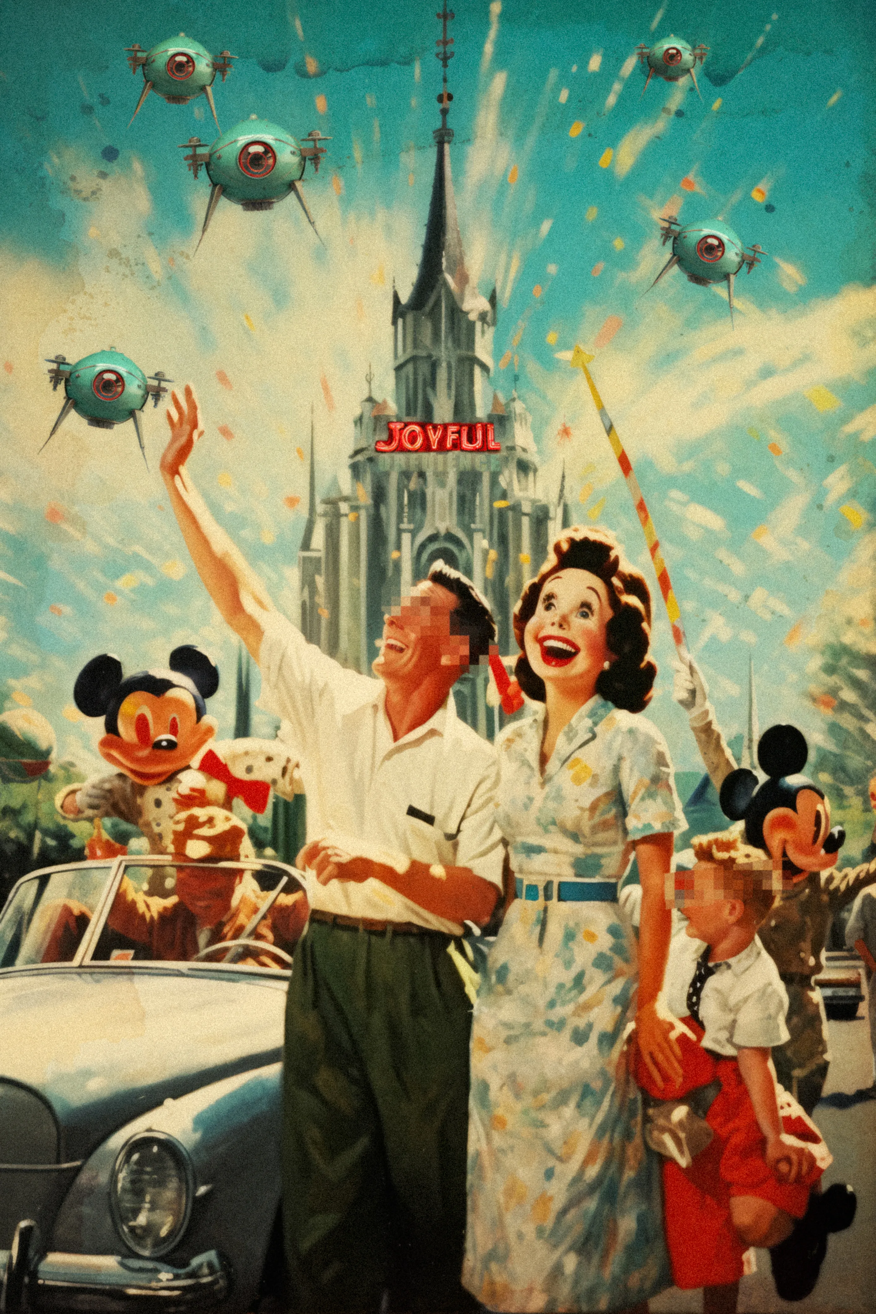 "Joyful Obedience" juxtaposes family joy with authoritarian surveillance, a powerful commentary on the control we endure even in cherished escapes.

Bio : Le Moon is an AI artist with a creative background in Video production based in Nice, France. Her work expresses her memories, fears and dreams in a nostalgic and disturbing style.