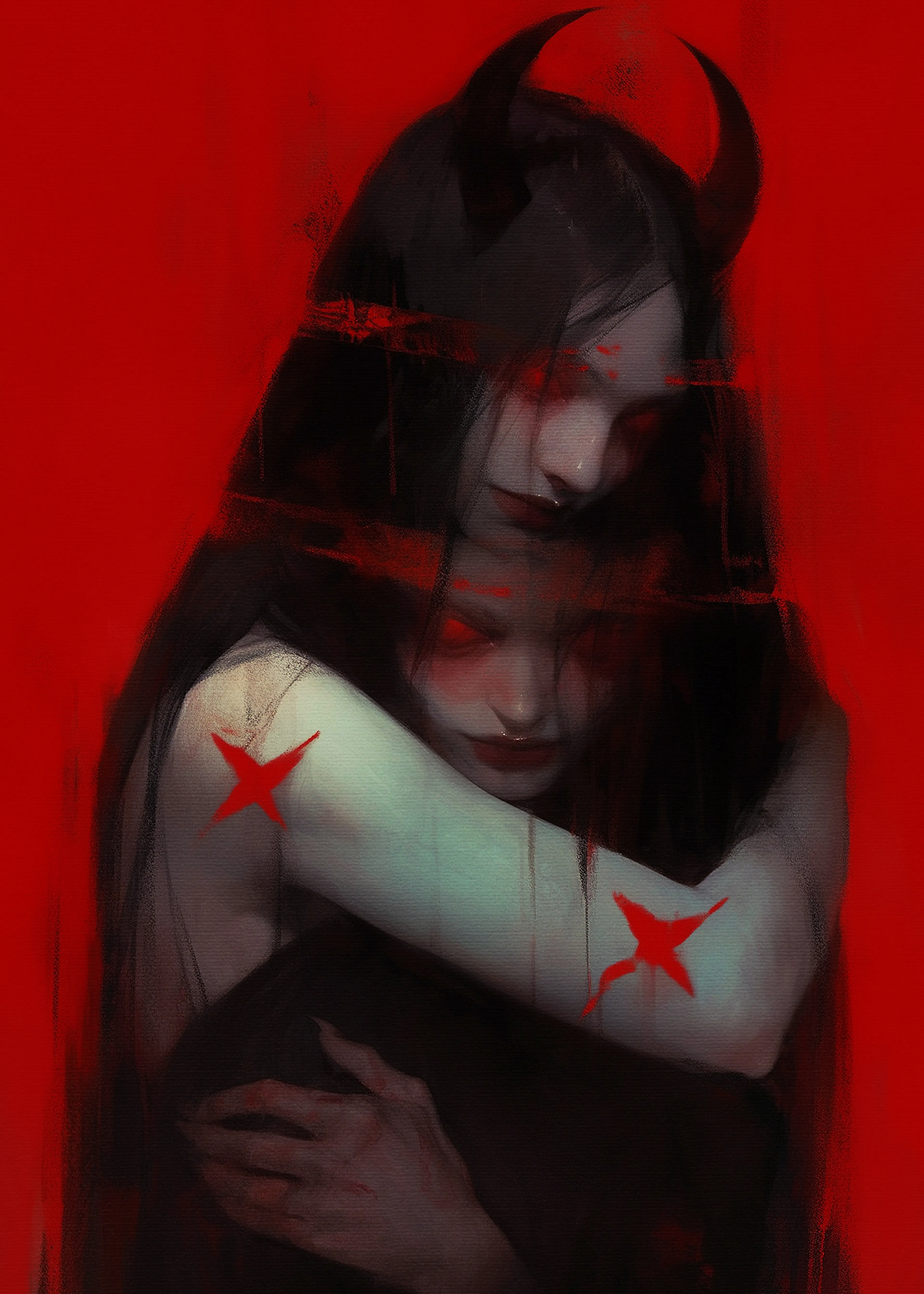 Oh, my dear demons, what are you doing to me?  
Now, I've come to love these demons, as they're an inseparable part of me. While they lead me into trouble, they are also my life force, my cunning, my ruthlessness, and my determination.

Driven by the duality of our nature, 'no more tears' collection embodies the fierce, fiery spirit of women. With shades of vivid red, it captures the devilish and demonic facets that lie within, celebrating the raw and untamed energy that fuels us.

Assisted with AI  
4000 x5599  
Petra Voice  
2023