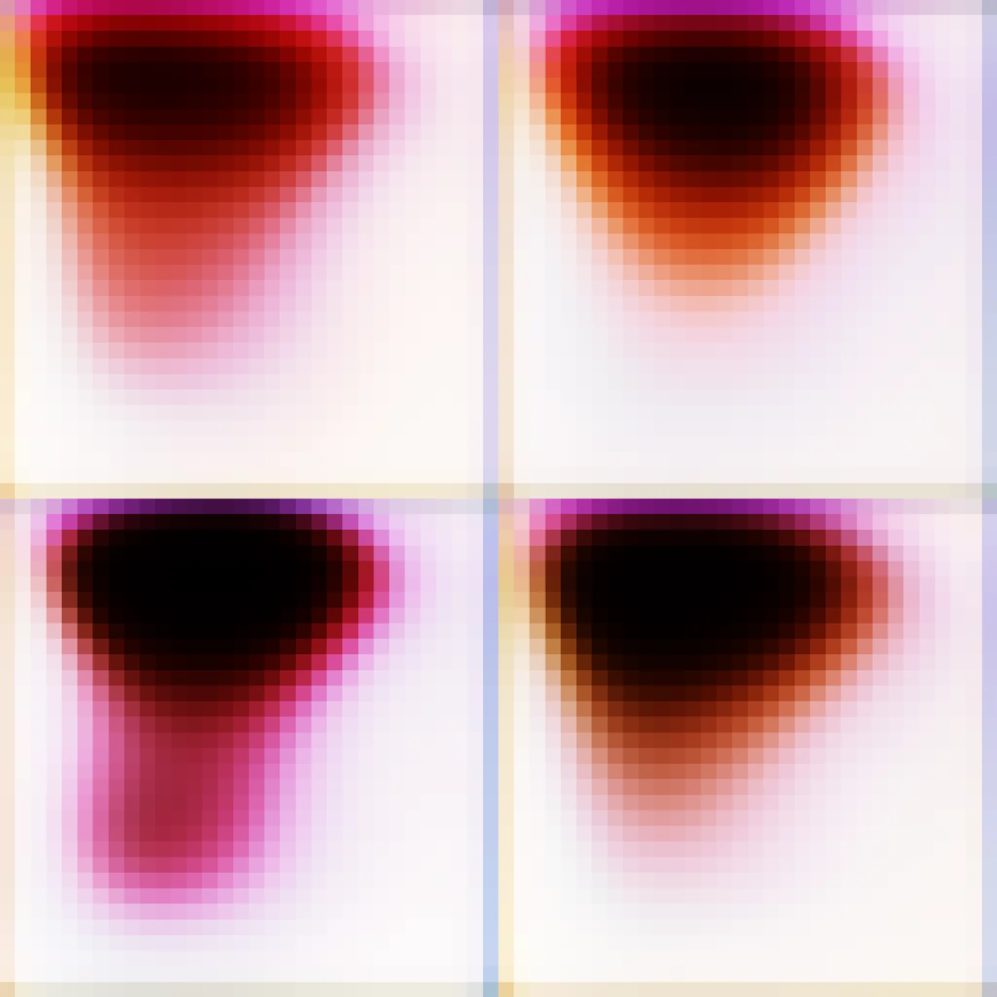 30 GAN works (PGAN), created by Kevin Abosch in 2017, each comprised of 4 images of early epoch generations from a PGAN model trained on the artist's personal photos from his phone, organized in a grid. 