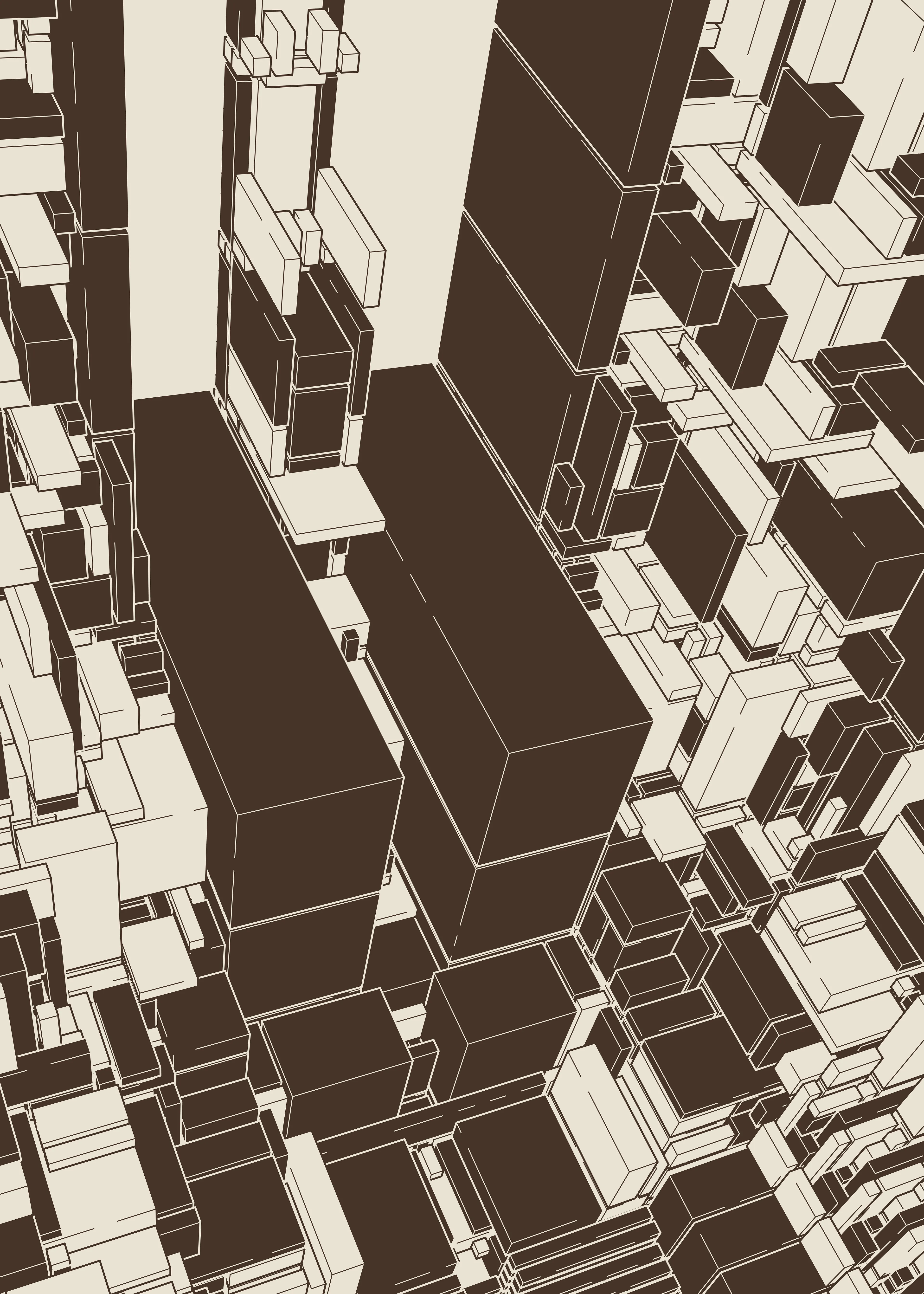 ‘Change of Basis’ picks up the thread from Kjetil’s earlier partitioning algorithms and extends them into the third dimension. Repeat a structural pattern in two dimensions, then create a diagonal cross-section in the third dimension, and you are left with something like an evolving pattern-gradient. By cross-sectioning cubes in specific ways, the simple initial patterns come alive, creating cathedral-like structures and a sense of massive scale. While highly geometric and rule-based, the expression of the pieces are softened up by bright colors and playful linework. Inspiration is taken from Moebius’ Sci-fi illustrations as well as Pushwagner’s striking perspective.

Each 1/1 NFT in the 'Change of Basis' series is accompanied by a Fine Art Print (120x85 cm) signed by the artist.