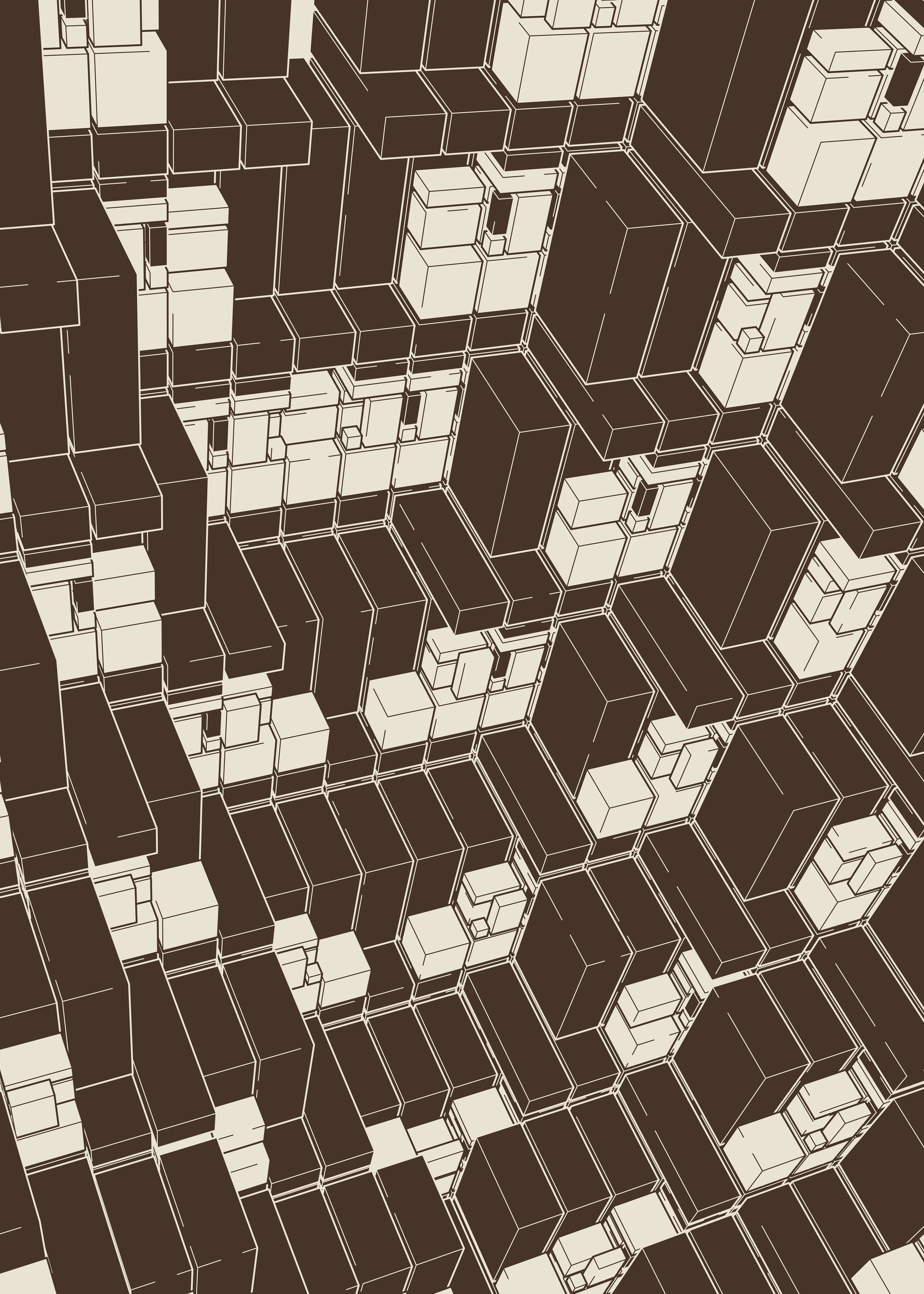 ‘Change of Basis’ picks up the thread from Kjetil’s earlier partitioning algorithms and extends them into the third dimension. Repeat a structural pattern in two dimensions, then create a diagonal cross-section in the third dimension, and you are left with something like an evolving pattern-gradient. By cross-sectioning cubes in specific ways, the simple initial patterns come alive, creating cathedral-like structures and a sense of massive scale. While highly geometric and rule-based, the expression of the pieces are softened up by bright colors and playful linework. Inspiration is taken from Moebius’ Sci-fi illustrations as well as Pushwagner’s striking perspective.

Each 1/1 NFT in the 'Change of Basis' series is accompanied by a Fine Art Print (120x85 cm) signed by the artist.