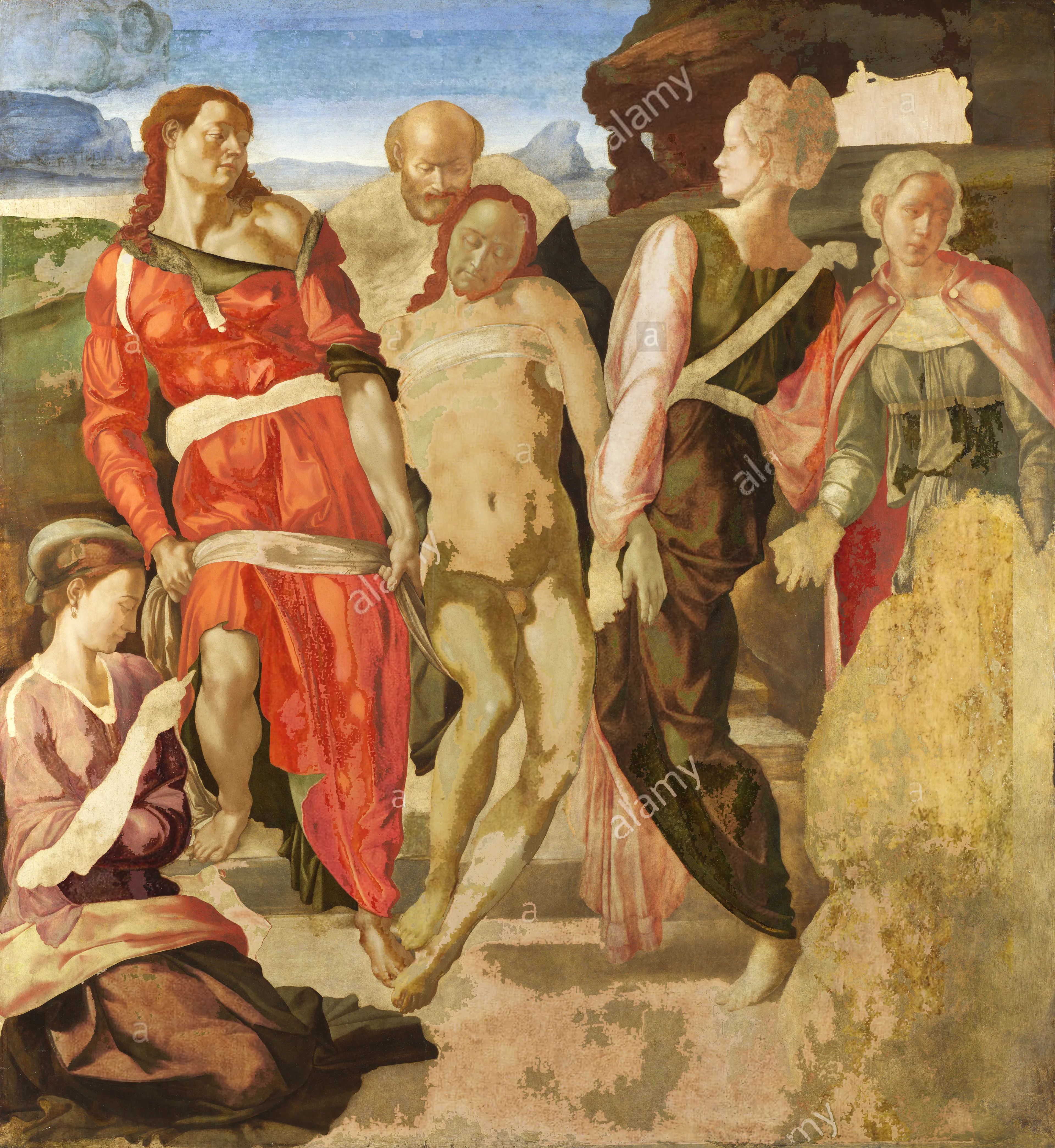 A composite of Michelangelo's Entombment using three JPGs found on Google Images. This image is protected under fair use copyright law in the United States, as the original source imagery is transformed for a specific artistic purpose, i.e. to compile multiple found digital representations of a canonical artwork into a single new piece.

3884 × 4226  
9.759.714 bytes  
JPEG