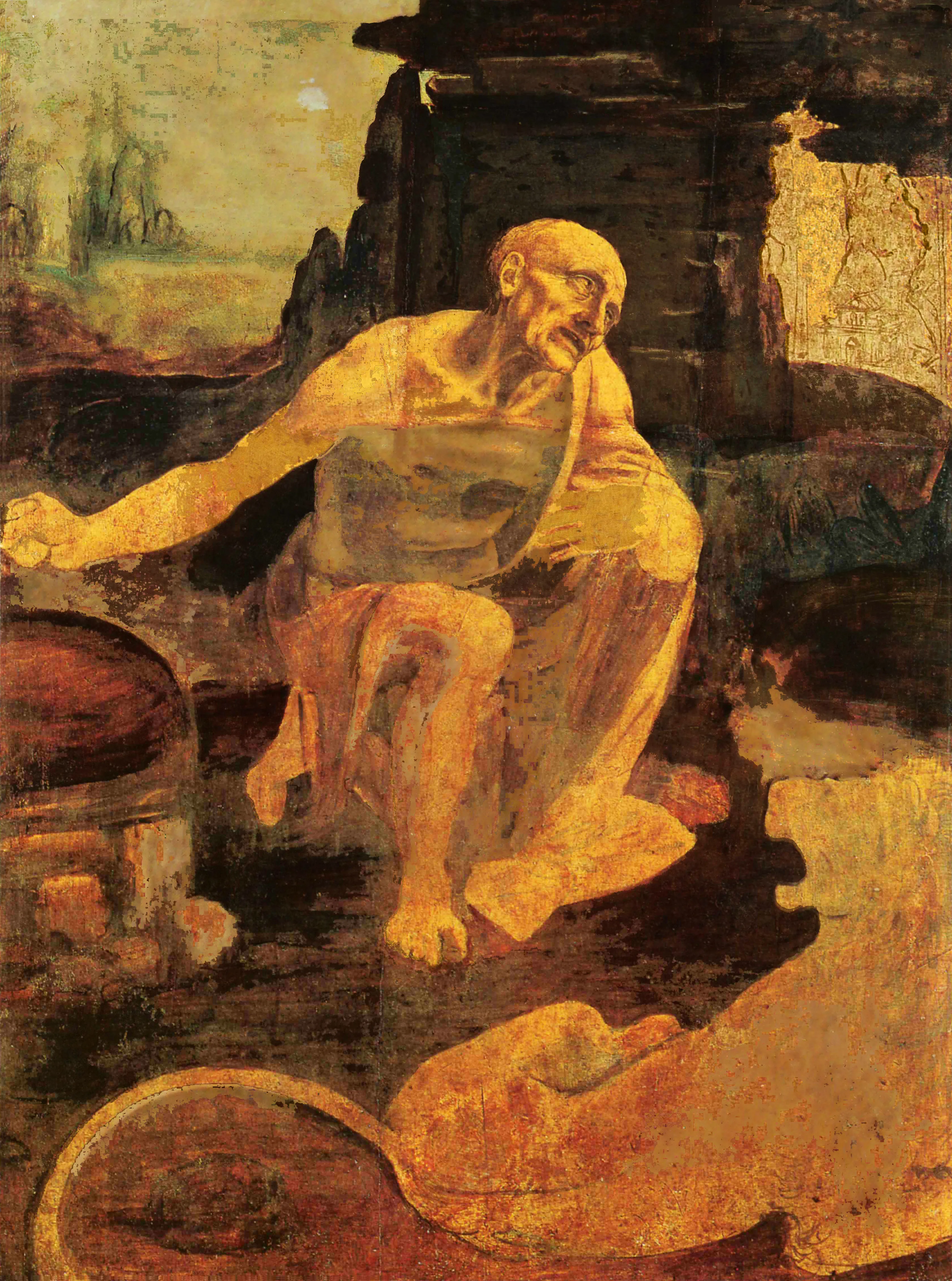 A composite of Leonardo’s St. Jerome using three JPGs found on Google Images. This image is protected under fair use copyright law in the United States, as the original source imagery is transformed for a specific artistic purpose, i.e. to compile multiple found digital representations of a canonical artwork into a new single piece.

3383 × 4552  
10.824.434 bytes 
JPEG