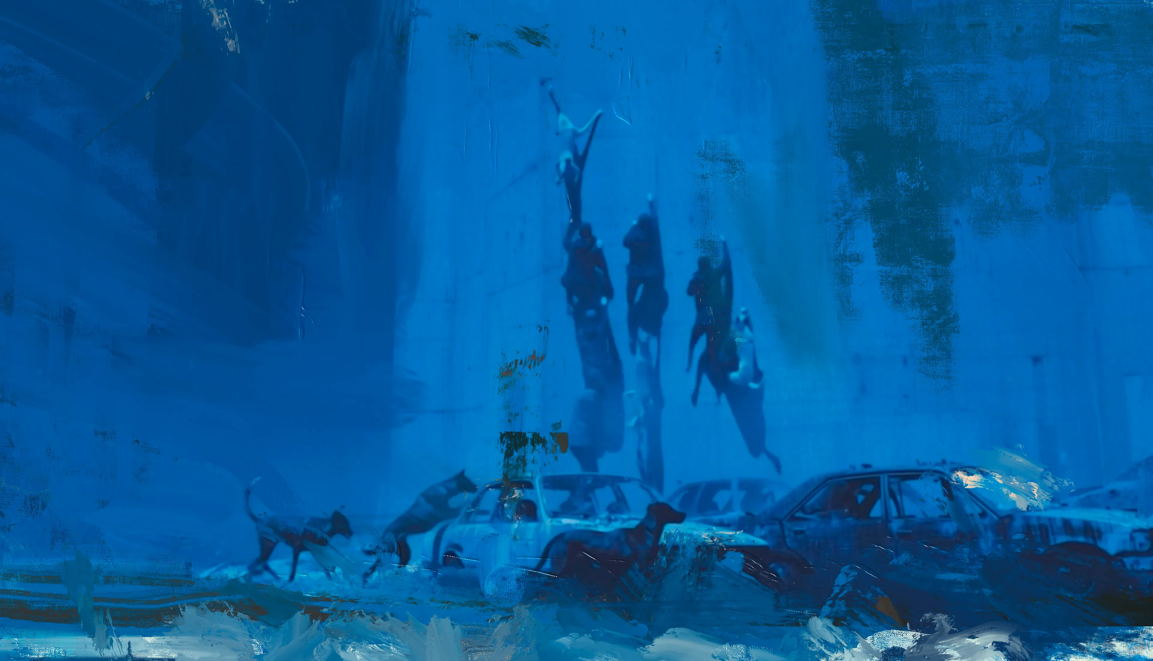 DATA TOWER - The 10th E State

Postpainting 2025

Somewhere on the obscured periphery of the 10th E State, a tower rises—not with architectural logic but with the indifferent authority of a forgotten god. DATA TOWER is not merely a structure; it is a symptom. Through AI video and postpainting, a mytho-dystopian fresco of surveillance, resistance, and yearning emerges, bathed entirely in a sumptuous, hyper-saturated midnight blue that transcends pigment and becomes philosophy.

We are not meant to enter the tower. No one is. It looms, it watches, it absorbs. And in return? Silence. Information flows inward. The people remain shadows. Hooded youths from the fractured zones of the 10th E State—half ninja, half specter—gather at its base in defiance or ritual, indistinguishable from wolves or ghosts or statues. They scale and scatter, enact quiet insurrections, anonymous yet defiant against the Tower’s algorithmic glare.

In these works, blue is not a background. Blue is destiny. Drawing from the spiritual twilight of Yves Klein, the melancholic urgency of Picabia, and the psychological abyss of Goya’s late palette, blue becomes the true protagonist. This is the eternal return bathed in RGB—a saturated affirmation of the technological sublime. The blue in DATA TOWER is the midnight of memory, of data accumulation, of forgotten gods humming silently in server rooms.

Motifs of deer, wolves, and broken statuary flicker across the sequence like errant code in a glitched simulation. The wildlife is not wild; it is archived. The statues are not ruined; they are paused. Every element in the towerscape feels frozen in surveillance, like a screenshot of collective trauma from a digital consciousness that cannot forget.

There is no salvation here—only the echo of myth, ritual, and pattern recognition. DATA TOWER doesn’t seek to explain. It observes the loop. It builds the atmosphere. And in the shadow of the structure, something barely human still stirs.