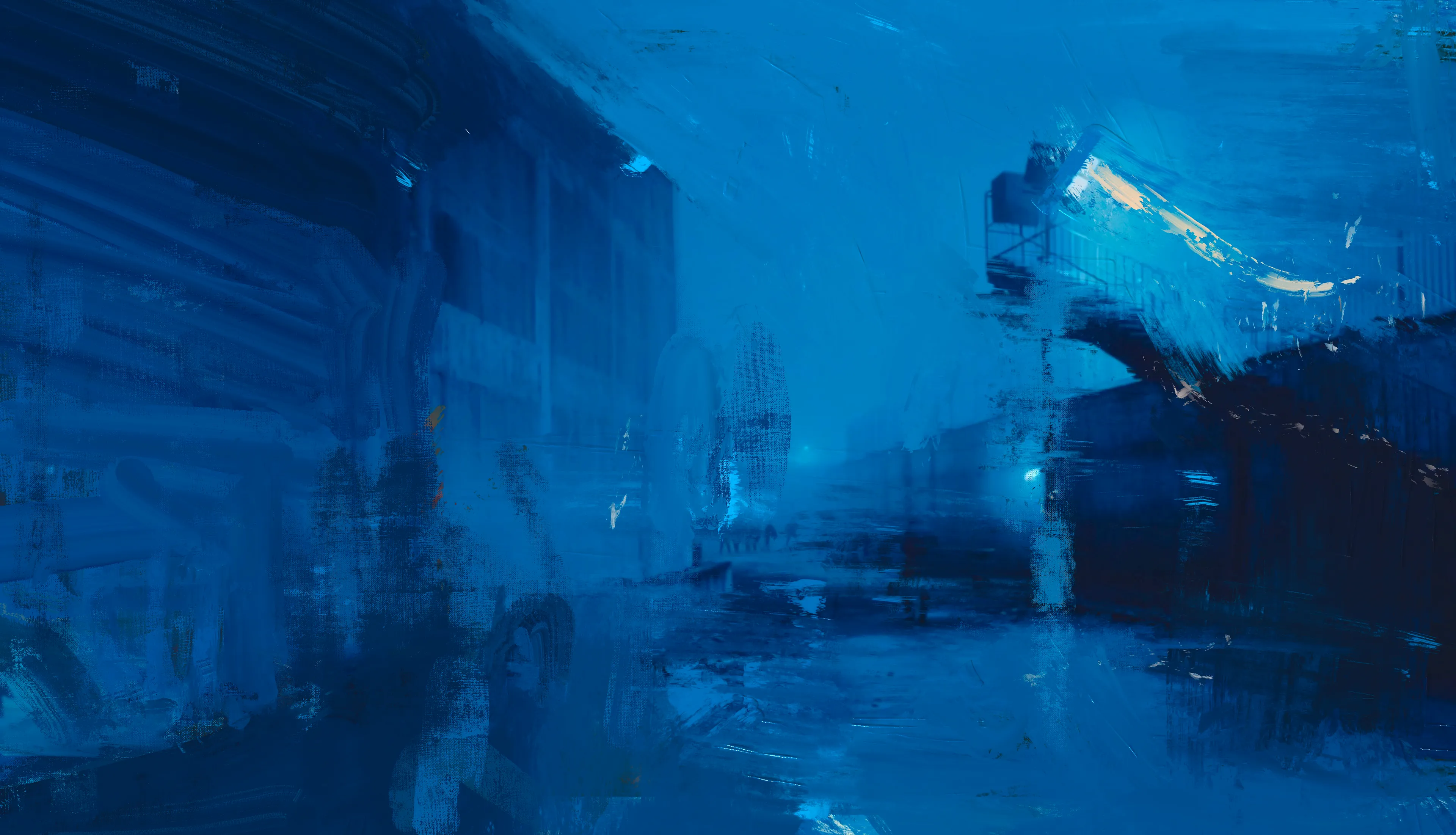 DATA TOWER - The 10th E State

Postpainting 2025

Somewhere on the obscured periphery of the 10th E State, a tower rises—not with architectural logic but with the indifferent authority of a forgotten god. DATA TOWER is not merely a structure; it is a symptom. Through AI video and postpainting, a mytho-dystopian fresco of surveillance, resistance, and yearning emerges, bathed entirely in a sumptuous, hyper-saturated midnight blue that transcends pigment and becomes philosophy.

We are not meant to enter the tower. No one is. It looms, it watches, it absorbs. And in return? Silence. Information flows inward. The people remain shadows. Hooded youths from the fractured zones of the 10th E State—half ninja, half specter—gather at its base in defiance or ritual, indistinguishable from wolves or ghosts or statues. They scale and scatter, enact quiet insurrections, anonymous yet defiant against the Tower’s algorithmic glare.

In these works, blue is not a background. Blue is destiny. Drawing from the spiritual twilight of Yves Klein, the melancholic urgency of Picabia, and the psychological abyss of Goya’s late palette, blue becomes the true protagonist. This is the eternal return bathed in RGB—a saturated affirmation of the technological sublime. The blue in DATA TOWER is the midnight of memory, of data accumulation, of forgotten gods humming silently in server rooms.

Motifs of deer, wolves, and broken statuary flicker across the sequence like errant code in a glitched simulation. The wildlife is not wild; it is archived. The statues are not ruined; they are paused. Every element in the towerscape feels frozen in surveillance, like a screenshot of collective trauma from a digital consciousness that cannot forget.

There is no salvation here—only the echo of myth, ritual, and pattern recognition. DATA TOWER doesn’t seek to explain. It observes the loop. It builds the atmosphere. And in the shadow of the structure, something barely human still stirs.