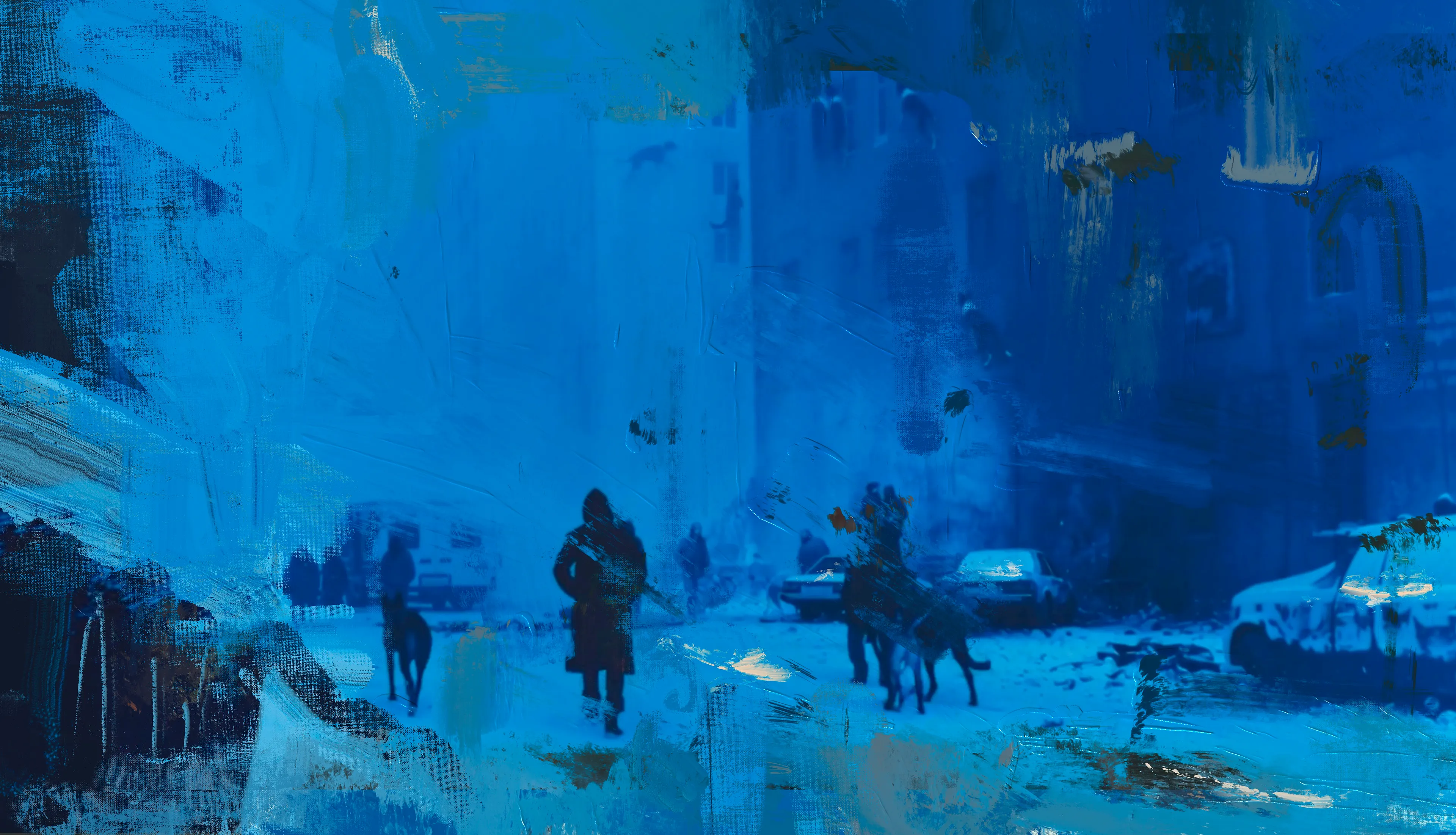 DATA TOWER - The 10th E State

Postpainting 2025

Somewhere on the obscured periphery of the 10th E State, a tower rises—not with architectural logic but with the indifferent authority of a forgotten god. DATA TOWER is not merely a structure; it is a symptom. Through AI video and postpainting, a mytho-dystopian fresco of surveillance, resistance, and yearning emerges, bathed entirely in a sumptuous, hyper-saturated midnight blue that transcends pigment and becomes philosophy.

We are not meant to enter the tower. No one is. It looms, it watches, it absorbs. And in return? Silence. Information flows inward. The people remain shadows. Hooded youths from the fractured zones of the 10th E State—half ninja, half specter—gather at its base in defiance or ritual, indistinguishable from wolves or ghosts or statues. They scale and scatter, enact quiet insurrections, anonymous yet defiant against the Tower’s algorithmic glare.

In these works, blue is not a background. Blue is destiny. Drawing from the spiritual twilight of Yves Klein, the melancholic urgency of Picabia, and the psychological abyss of Goya’s late palette, blue becomes the true protagonist. This is the eternal return bathed in RGB—a saturated affirmation of the technological sublime. The blue in DATA TOWER is the midnight of memory, of data accumulation, of forgotten gods humming silently in server rooms.

Motifs of deer, wolves, and broken statuary flicker across the sequence like errant code in a glitched simulation. The wildlife is not wild; it is archived. The statues are not ruined; they are paused. Every element in the towerscape feels frozen in surveillance, like a screenshot of collective trauma from a digital consciousness that cannot forget.

There is no salvation here—only the echo of myth, ritual, and pattern recognition. DATA TOWER doesn’t seek to explain. It observes the loop. It builds the atmosphere. And in the shadow of the structure, something barely human still stirs.