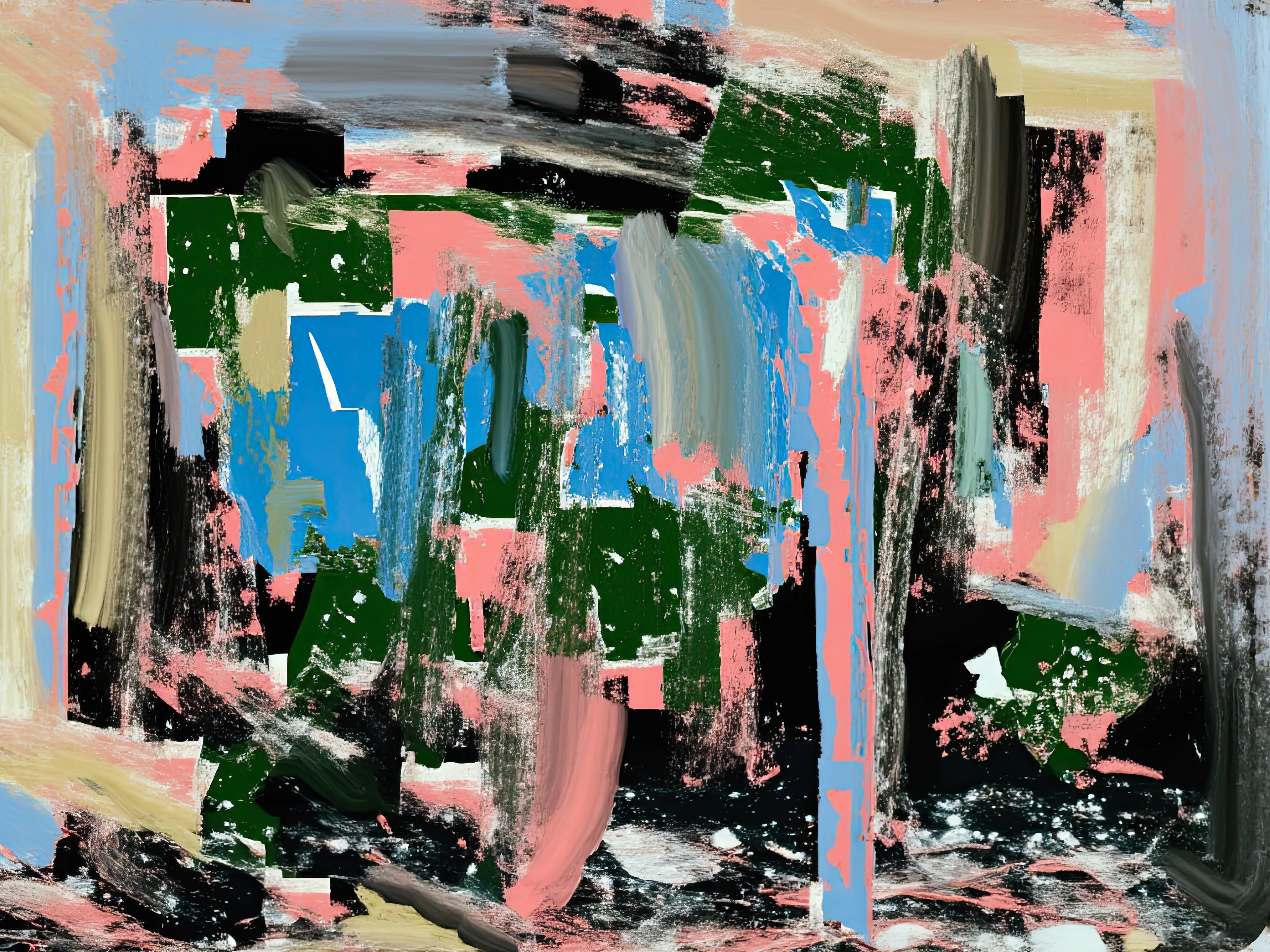 Living Room Extravaganza II by Harman is an AI-driven series based on the artist’s original postpaintings. These experimental works juxtapose serene domestic interiors with the chaos of conflict outside, creating a striking commentary on detachment, comfort, and the fragility of modern life.