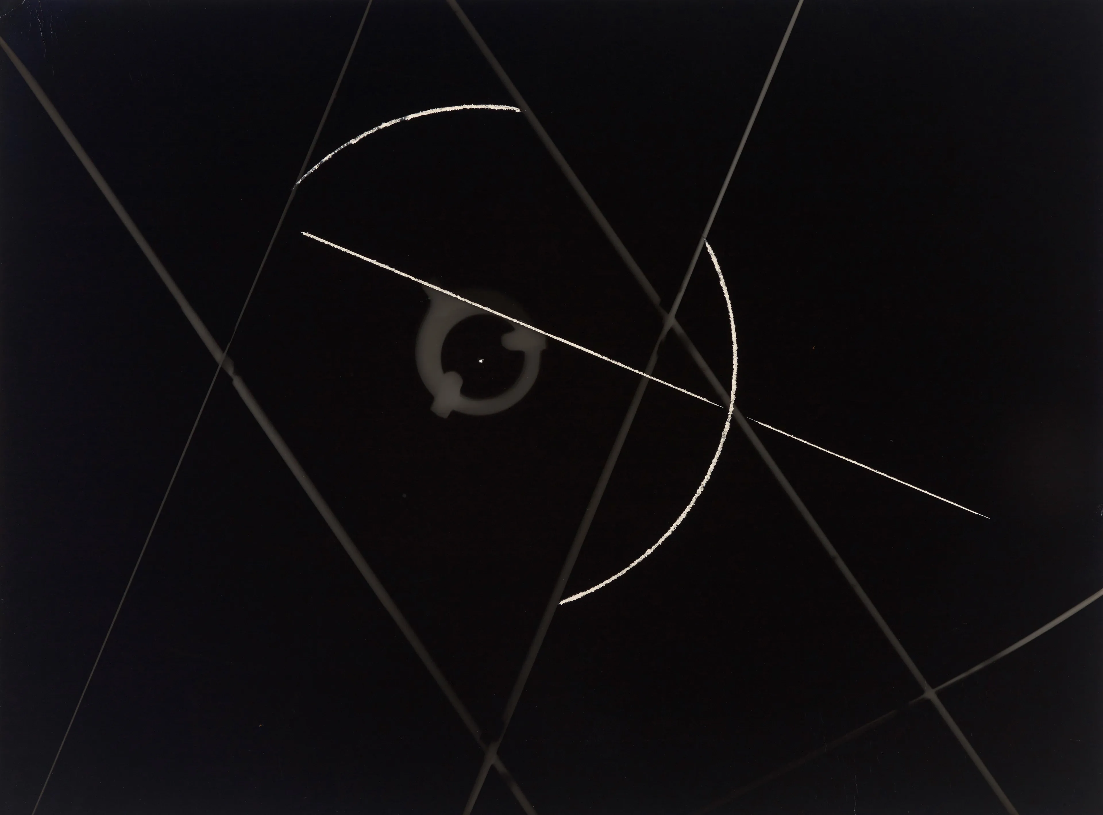 Photogram.

Moholy-Nagy was a central figure at the Bauhaus in Weimar and Dessau from 1923 to 1928 and at the New Bauhaus (later the Institute of Design) in Chicago from 1937 until his death. Both as an artist and as an educator, Moholy-Nagy used photography as a means of challenging conventions of visual perception and representation. Among the methods he advocated to promote the "new vision" was the cameraless photograph or photogram - at once the most direct and the most oblique of translations from object to photograph. Moholy-Nagy made this abstract image by resting commonplace objects on a sheet of photographic paper and exposing it to light.

The legacy of Hungarian artist Laszlo Moholy-Nagy is among the most cherished in the lineage of photographic art, and he can be defined as a visionary whose radical experiments with photography entirely re-imagined the possibilities for the medium. Working in the early 20th century when photography was not considered a form of high art, Moholy-Nagy actively sought to break down boundaries and find new languages of photographic discourse. In doing so, he left behind an oeuvre of visual ideas that have provided artistic license to a century’s worth of photographers to experiment boldly beyond the conventional definitions of what photography is expected to be.

Edition: 1 of 1