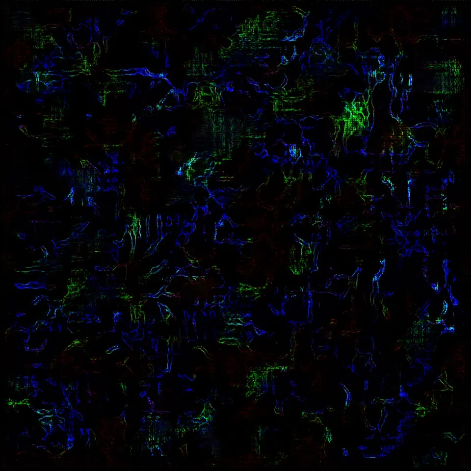 My neural net dreams big color dreams trying to fill a canvas larger than its ability would allow.