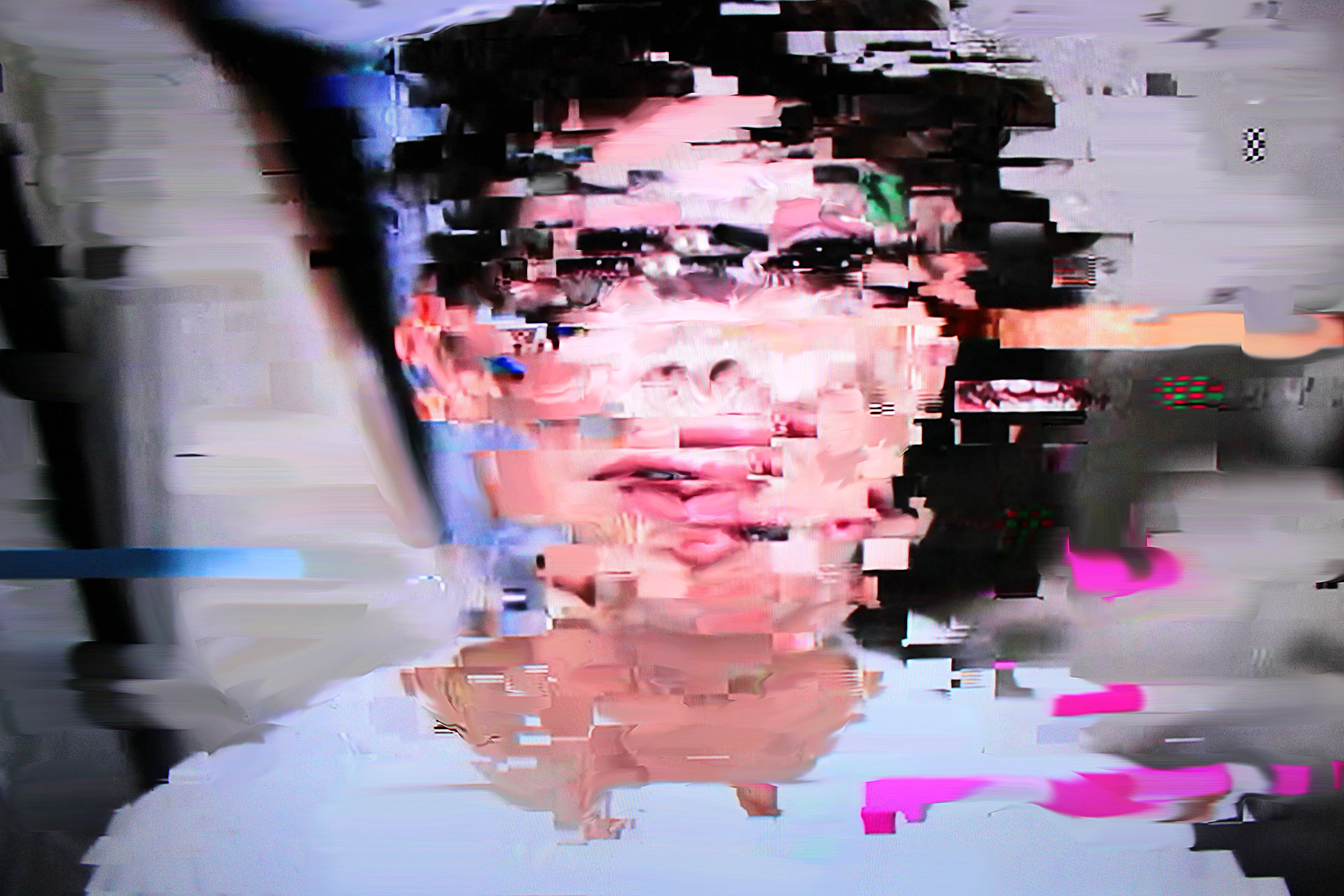 Harman's Android Plaza is a collection of digital artworks using a specially formulated algorithm. Within the corruption of the digital image, there is a breaking up of the information, which leaves the viewer to interpret the space between abstraction and figuration. He then digitally paints elements of the composition referencing Richter whilst the mangled figuration echoes Francis Bacon and Frank Auerbach.