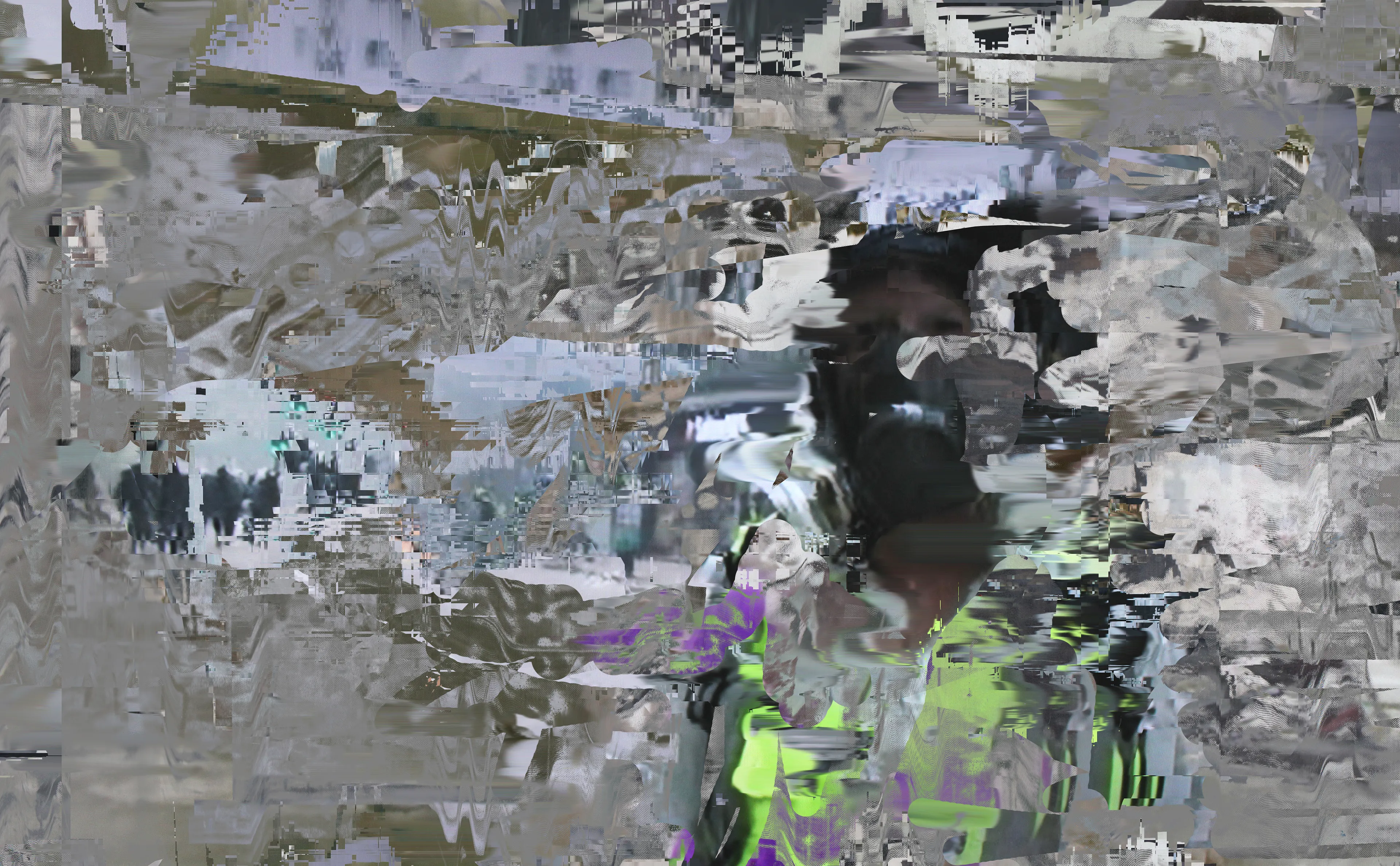 Harman's Android Plaza is a collection of digital artworks using a specially formulated algorithm. Within the corruption of the digital image, there is a breaking up of the information, which leaves the viewer to interpret the space between abstraction and figuration. He then digitally paints elements of the composition referencing Richter whilst the mangled figuration echoes Francis Bacon and Frank Auerbach.