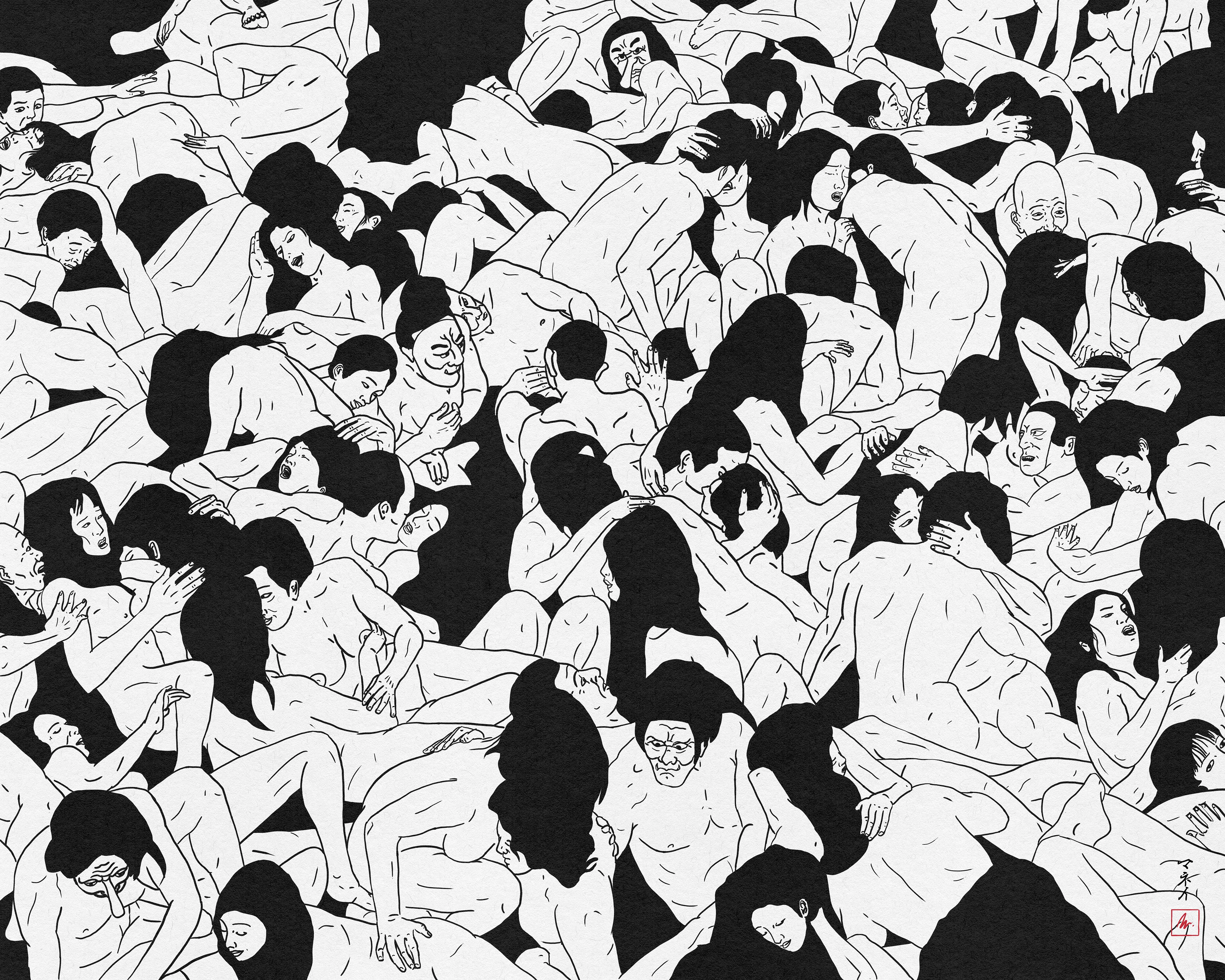 Inspired by Japanese Shunga, these minimal drawings explore erotic fantasy tales, spirituality & physical relations in it's simplest form. .

This LOVE scene is an unfinished study created for a wider artwork, digitized using photoshop.

Artwork size : 4050 x 3240 px

Designed by Mannay (2022)