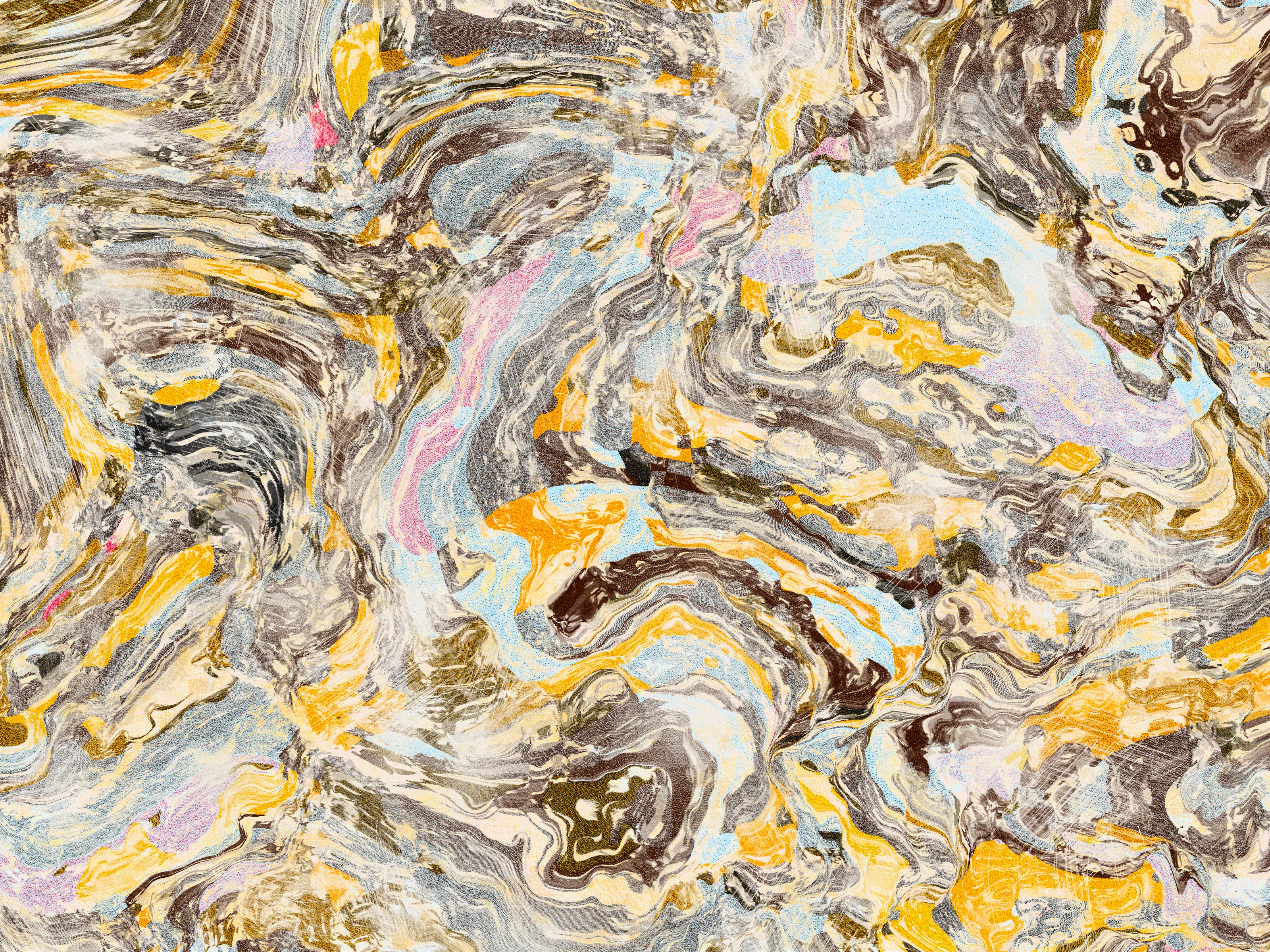 1. I open my eyes, and I realize I fell asleep.
2. You're looking at me, and start laughing.
3. I feel safe, I feel home. My heart is yours.
4. Intimacy.
5. Thanks for teaching me its true meaning.
6. This is for you, More. With love and gratitude, S.

**Intimità**, Stefano Contiero's latest collection, explores the themes of intimacy and discovery. The work emphasizes uncovering the deeper aspects of our relationships and suggesting that genuine, meaningful connection can only be fully experienced when the veil of surface appearances is lifted.

Building a relationship is often considered a process of construction, where two individuals come together to form a bond. However, the process can also be seen as deconstruction, where both partners must tear down the walls they have built around themselves, exposing their vulnerabilities and allowing themselves to be known.

Contiero's works feature open fields of color that melt together to create an effect reminiscent of marbling. Vibrant hues are subtly aged with a patina, enhancing each piece's visual impact and giving it a sense of depth and movement. Through Contiero's striking compositions, he invites us to consider the role physical and emotional obstacles play in shaping our experiences of intimacy. Only through time and deep exploration can these barriers be removed.