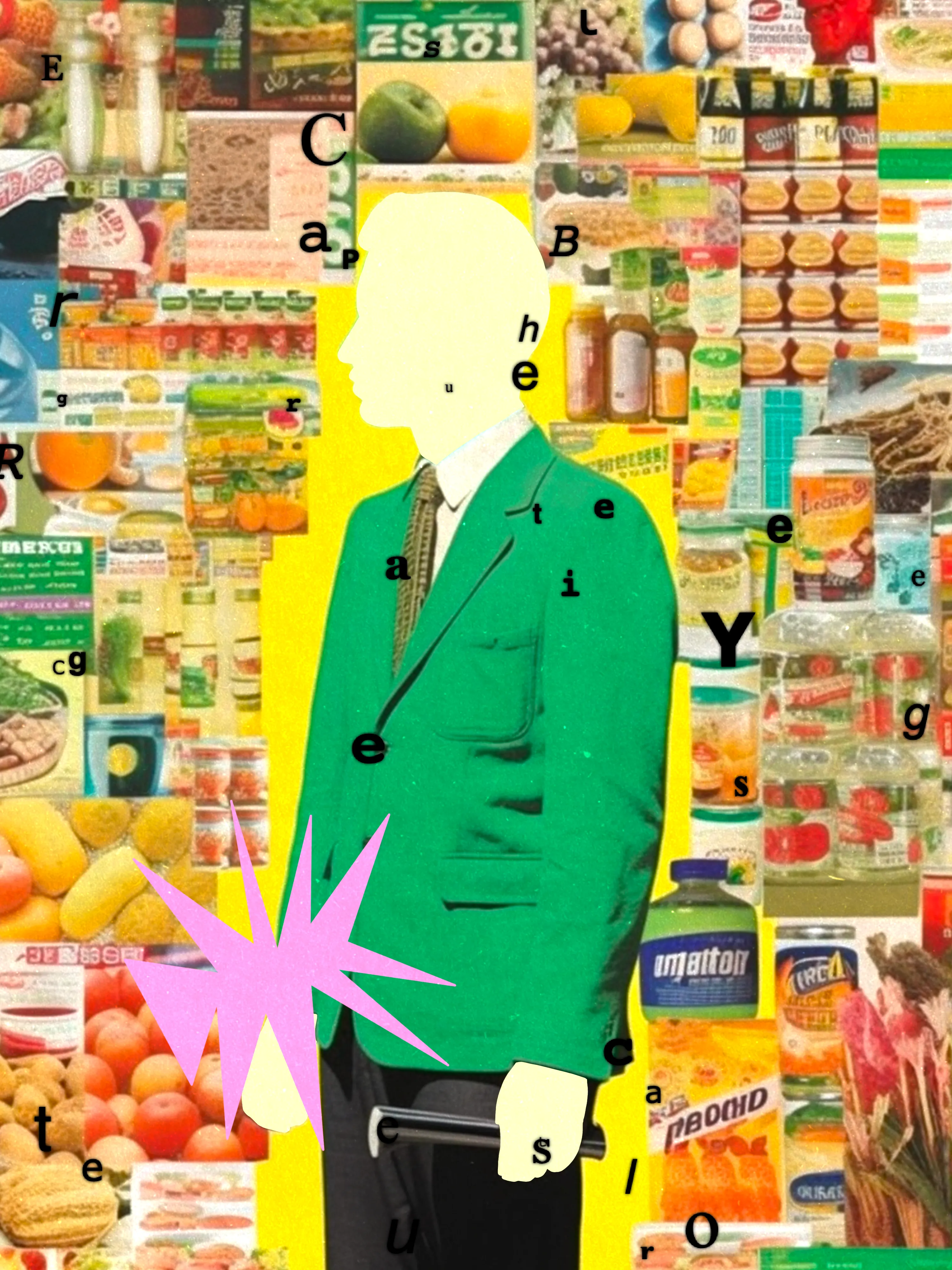 “I remember my childhood home in Quartier Escale. The checkered staircase led to a corridor flanked by walls featuring oil paintings of Scrooge McDuck and other old-school Disney characters (or my grandfather’s best attempts at painting them). The outdoor cinema to the right, which he passionately managed, mostly showed Hindi movies and Westerns. The sweet smell of warm brioche wafted up and into the house through the balcony from the bakery on the ground floor. The bakery was once a grocery store, Chez Jo, where I spent many days as a toddler greeting my grandmother’s customers, while my parents attended school in a different town. 

Movie posters, plastered ads for sweet condensed milk, branded sacs of flour and onions and potatoes, cases of soda and beer in green glass bottles, camembert and brie wrapped in glossy paper, jars of pickled olives and chili and carrots — a symphony of colors now muted by a faltering memory. 

Fine art didn’t find its way to my hometown. We didn’t have museums or galleries. We didn’t have stewards of the finer things in life to tell us what beauty meant and what was worth contemplating. We had our own stuff, heaps of everyday life stuff, full of history and a distinct visual language that I contemplated in awe as a child. 

In the digital memory of the world, as evidenced by AI, my hometown is a blur, my people are distortions, and our perspective on art doesn’t matter. “Chez Jo” is a brute-force attempt at remembrance, coercing Midjourney to conjure up a sense of place and time it does not know well, using references it barely understands. 

‘Chez Jo’ is a series of 61 works created in a procedural way with Midjourney and p5js. Through a traditional collage technique and stubbornness, my grandmother’s grocery store comes to life, imperfect and elusive, much like my memory of it.” — Linda Dounia