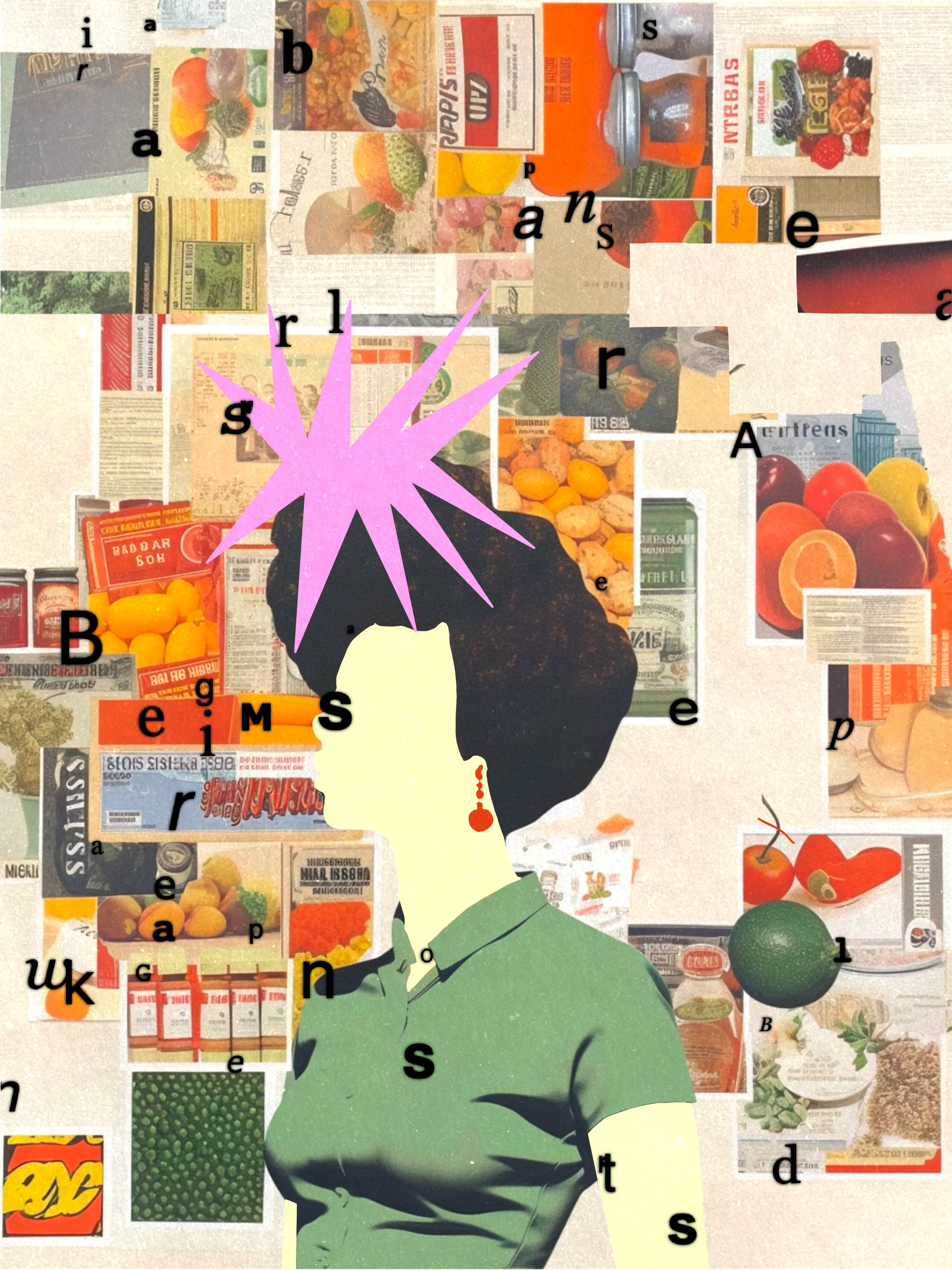 “I remember my childhood home in Quartier Escale. The checkered staircase led to a corridor flanked by walls featuring oil paintings of Scrooge McDuck and other old-school Disney characters (or my grandfather’s best attempts at painting them). The outdoor cinema to the right, which he passionately managed, mostly showed Hindi movies and Westerns. The sweet smell of warm brioche wafted up and into the house through the balcony from the bakery on the ground floor. The bakery was once a grocery store, Chez Jo, where I spent many days as a toddler greeting my grandmother’s customers, while my parents attended school in a different town. 

Movie posters, plastered ads for sweet condensed milk, branded sacs of flour and onions and potatoes, cases of soda and beer in green glass bottles, camembert and brie wrapped in glossy paper, jars of pickled olives and chili and carrots — a symphony of colors now muted by a faltering memory. 

Fine art didn’t find its way to my hometown. We didn’t have museums or galleries. We didn’t have stewards of the finer things in life to tell us what beauty meant and what was worth contemplating. We had our own stuff, heaps of everyday life stuff, full of history and a distinct visual language that I contemplated in awe as a child. 

In the digital memory of the world, as evidenced by AI, my hometown is a blur, my people are distortions, and our perspective on art doesn’t matter. “Chez Jo” is a brute-force attempt at remembrance, coercing Midjourney to conjure up a sense of place and time it does not know well, using references it barely understands. 

‘Chez Jo’ is a series of 61 works created in a procedural way with Midjourney and p5js. Through a traditional collage technique and stubbornness, my grandmother’s grocery store comes to life, imperfect and elusive, much like my memory of it.” — Linda Dounia