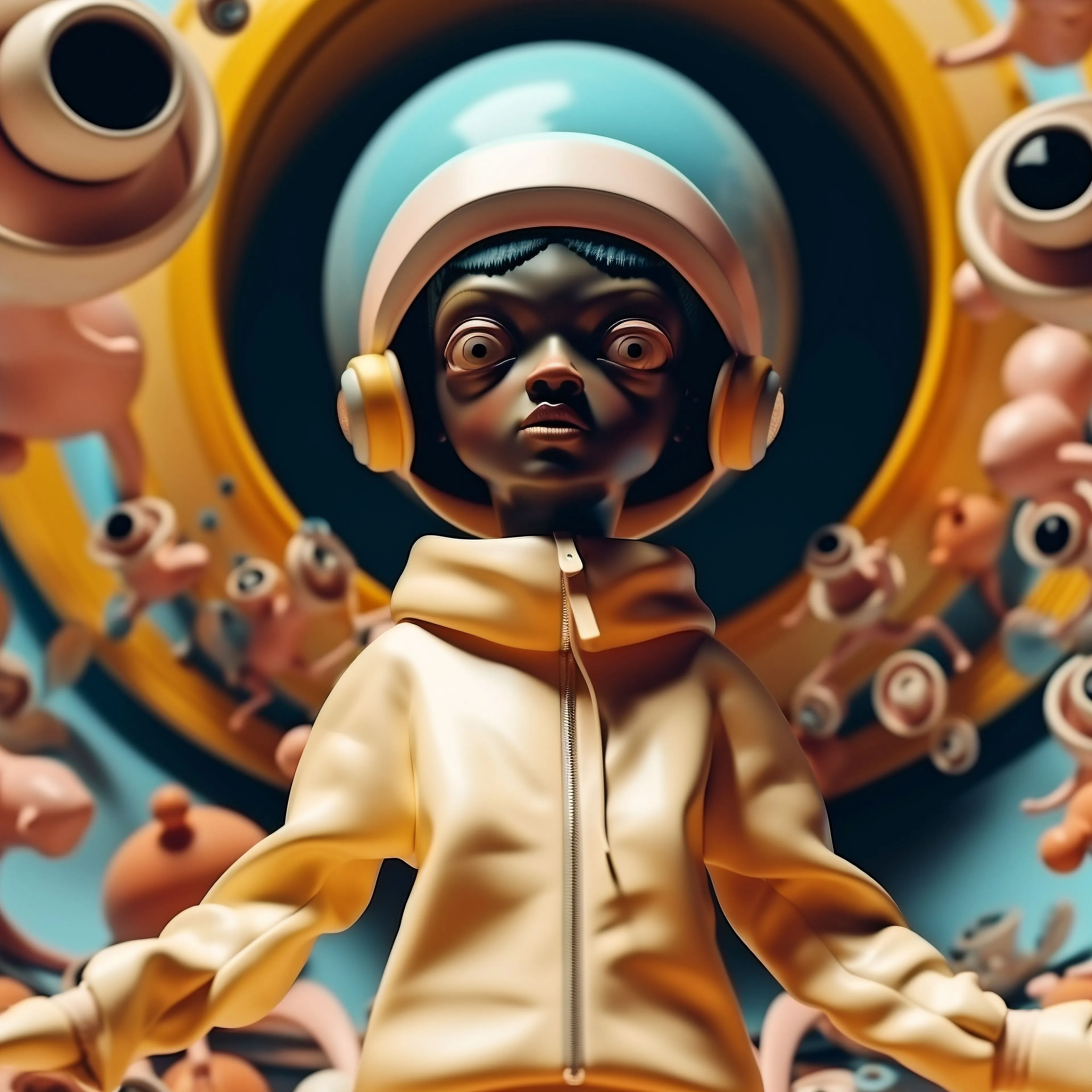 “‘The Idunnos,’ which I generated using Midjourney, shows beings that reside in between the nexus of everything and nothing. They stand as gatekeepers in the liminal space where light meets darkness, where silence meets sound, where the known and the unknown converge. They are the personification of the question mark, the embodiment of the undefined, the representatives of the unanswerable.” — Jah